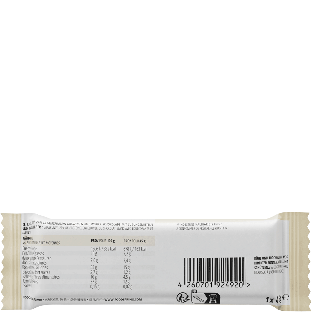 Bild: foodspring Protein Bar Extra Chocolate White Choc Almond