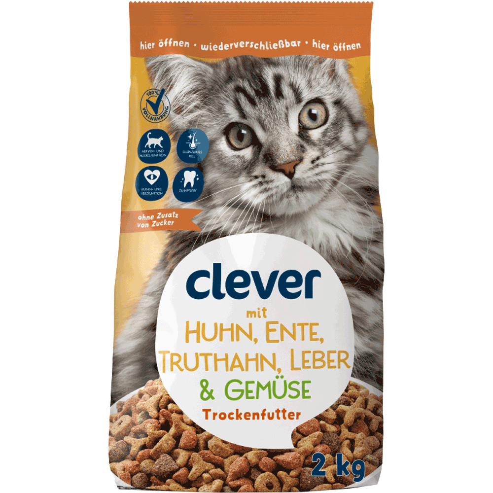 Bild: clever Huhn & Ente Katzen Trockenfutter
