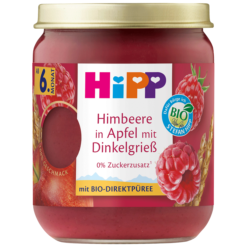 Bild: HiPP Himbeere in Apfel mit Dinkelgrieß