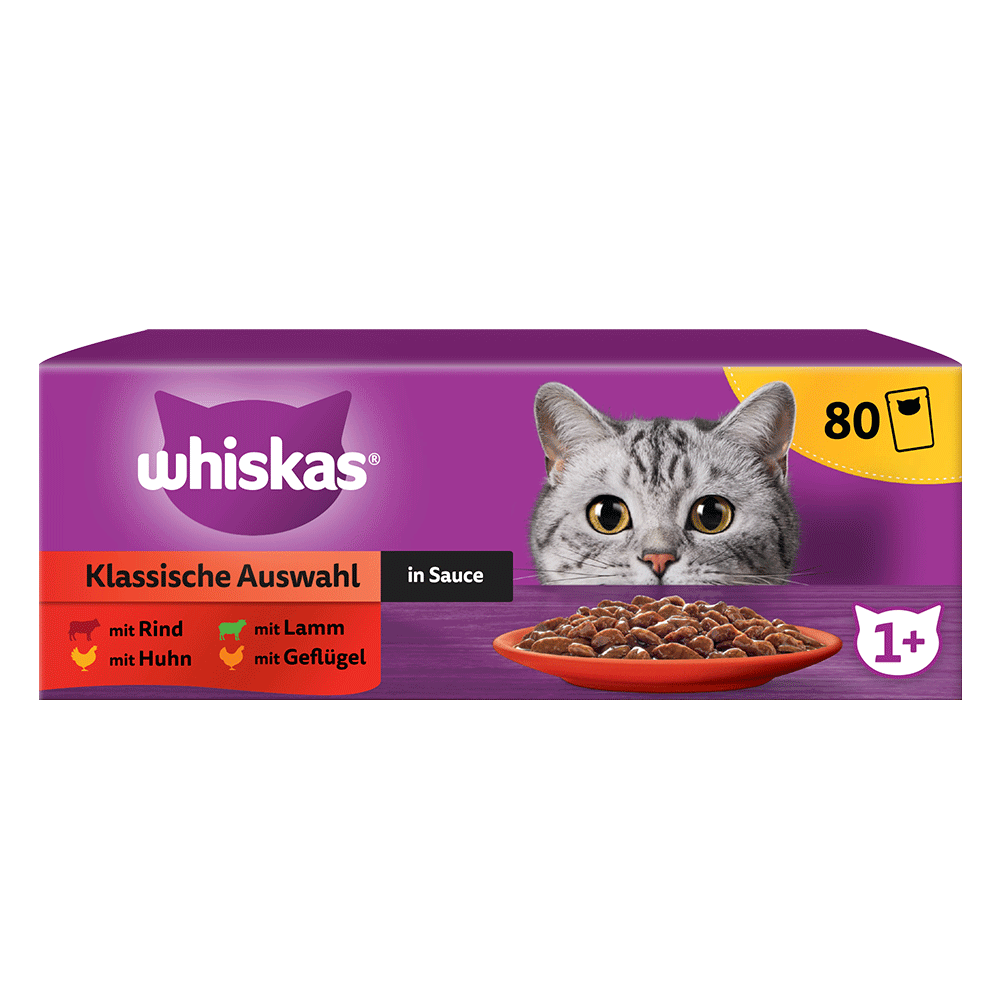 Bild: Whiskas klassische Auswahl in Sauce mit Rind, Lamm, Huhn und Geflügel