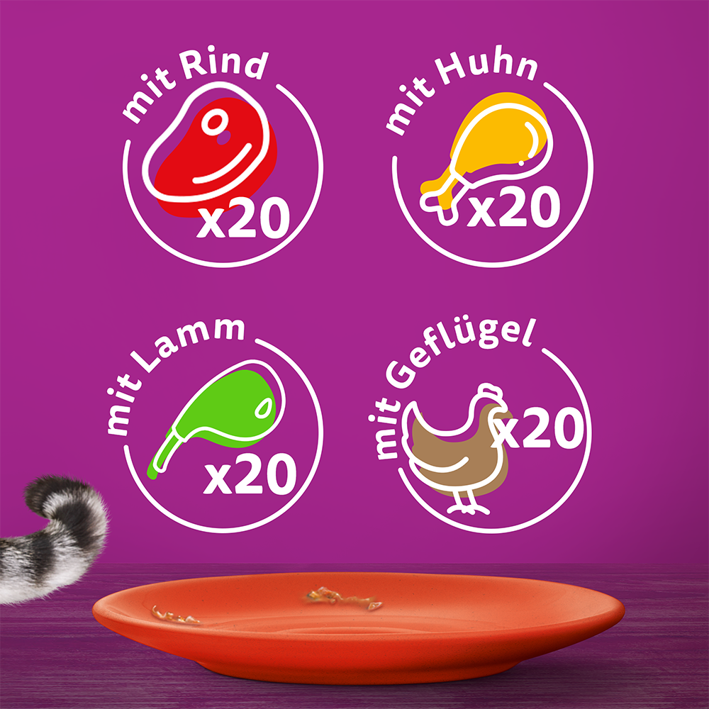 Bild: Whiskas klassische Auswahl in Sauce mit Rind, Lamm, Huhn und Geflügel