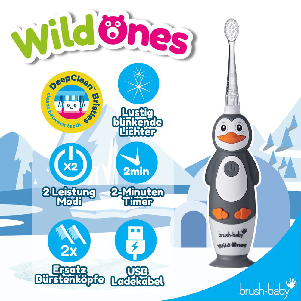 Bild: brush-baby Wild Ones Wiederaufladbare Elektrische Zahnbürste Percy Pinguin