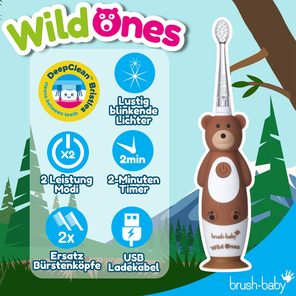 Bild: brush-baby Wild Ones Wiederaufladbare Elektrische Zahnbürste Bernie Bear