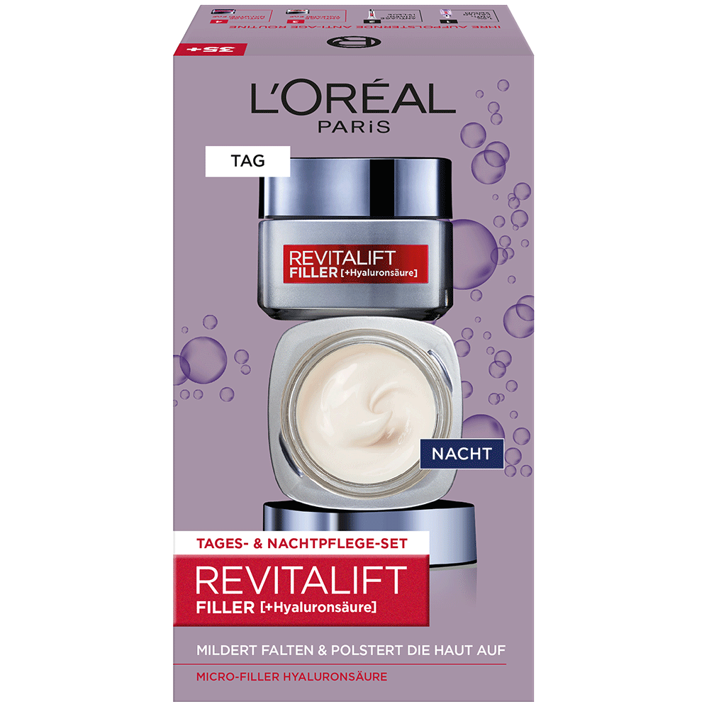 Bild: L'ORÉAL PARIS Revitalift Filler Tages- und Nachtcreme Pflegeset Hyaluronsäure