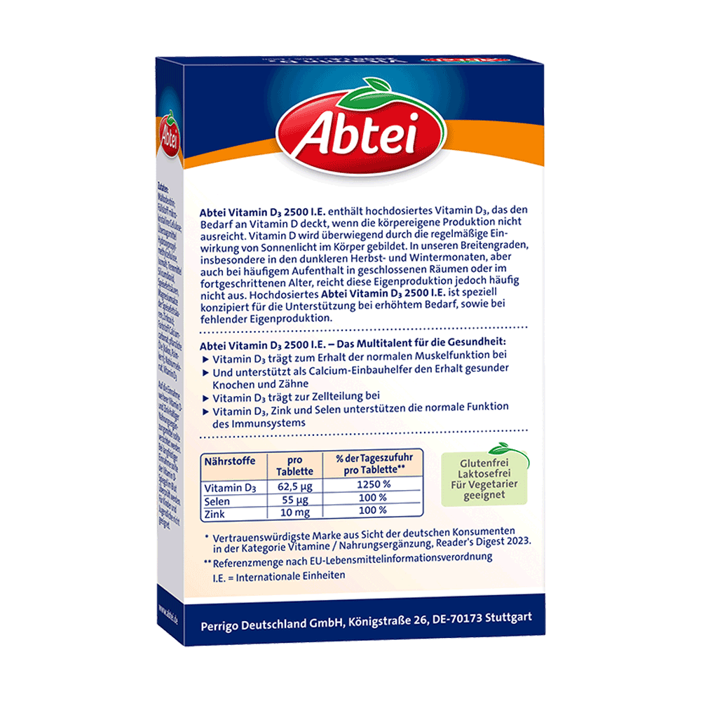 Bild: Abtei Vitamin D3 2500 I.E. + Zink + Selen