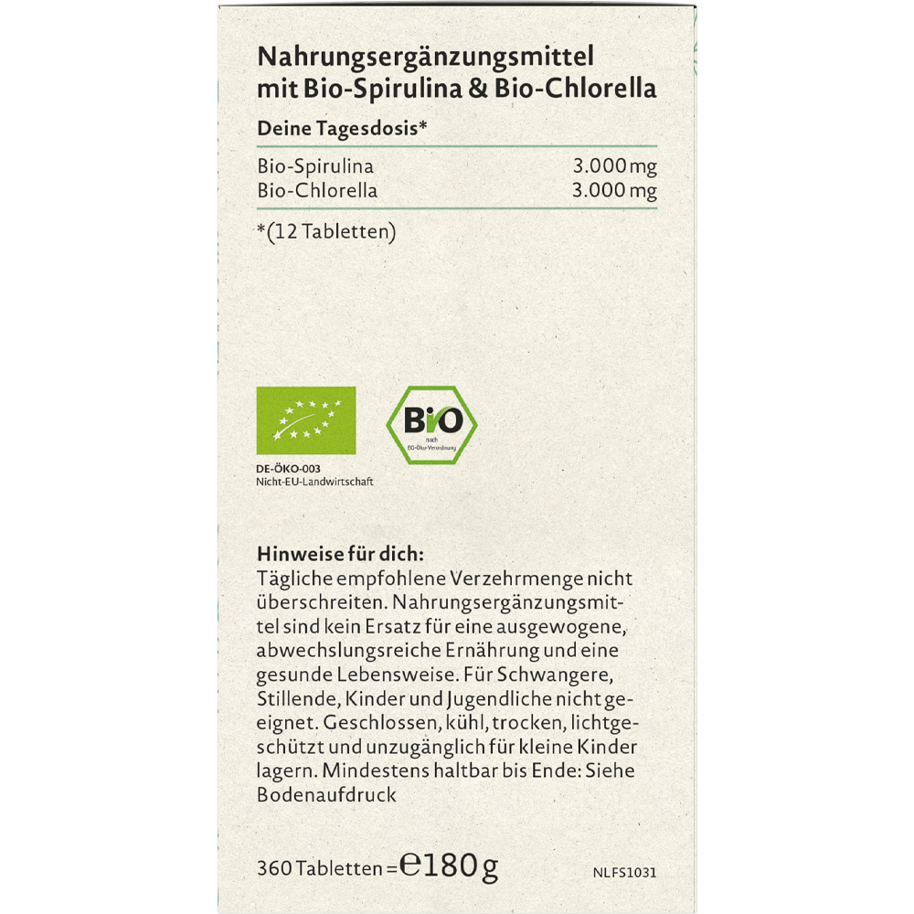 Bild: NATURE LOVE Bio Spirulina & Chlorella