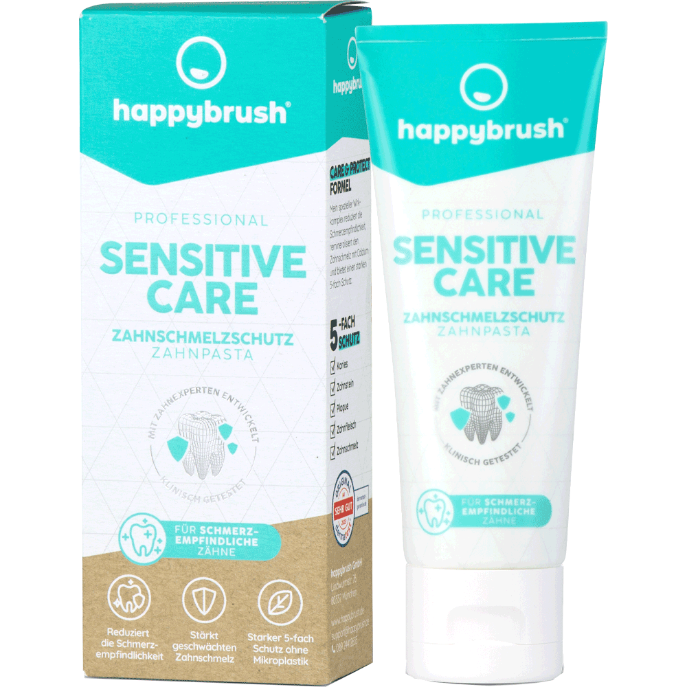 Bild: happybrush Zahnpasta Sensitive Care Zahnschmelzschutz
