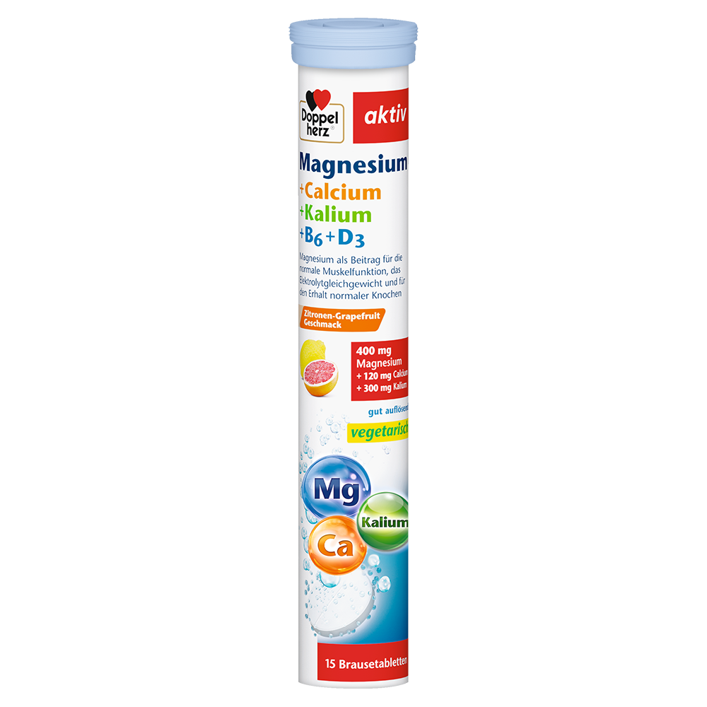 Bild: DOPPELHERZ Magnesium + Calcium + Kalium + B6 + D3 Brausetabletten