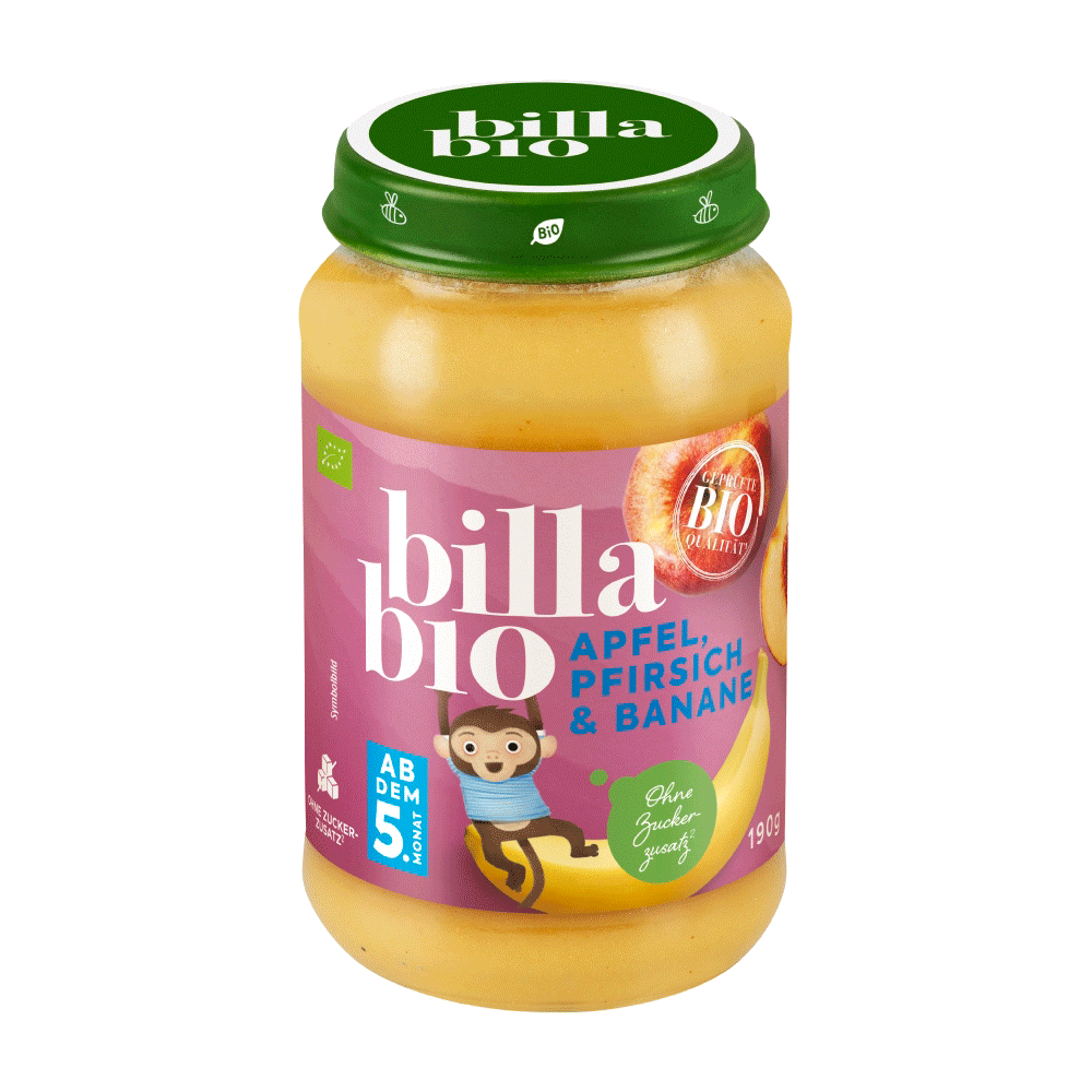 Bild: Billa Bio Gläschen Apfel Pfirsich & Banane