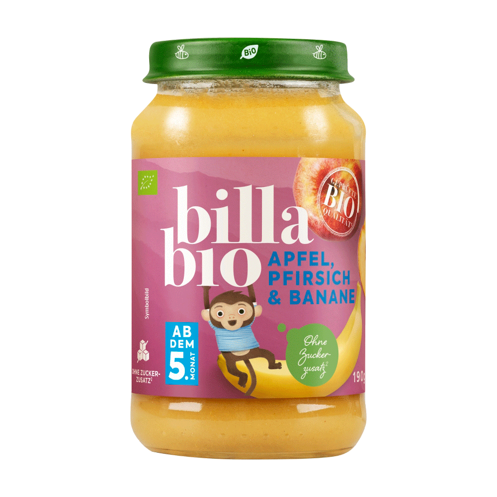 Bild: Billa Bio Gläschen Apfel Pfirsich & Banane