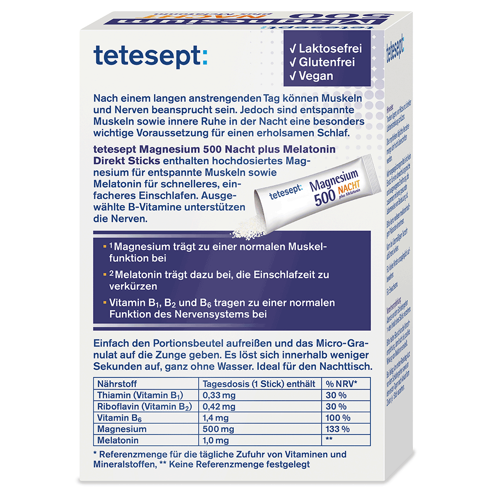 Bild: tetesept: Magnesium 500 Nacht Direkt + Melatonin