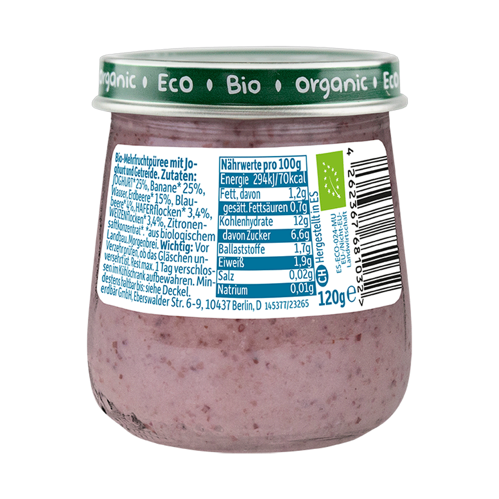 Bild: Freche Freunde Gläschen Morgenbrei Joghurt, Banane, Erdbeere, Blaubeere mit Hafer