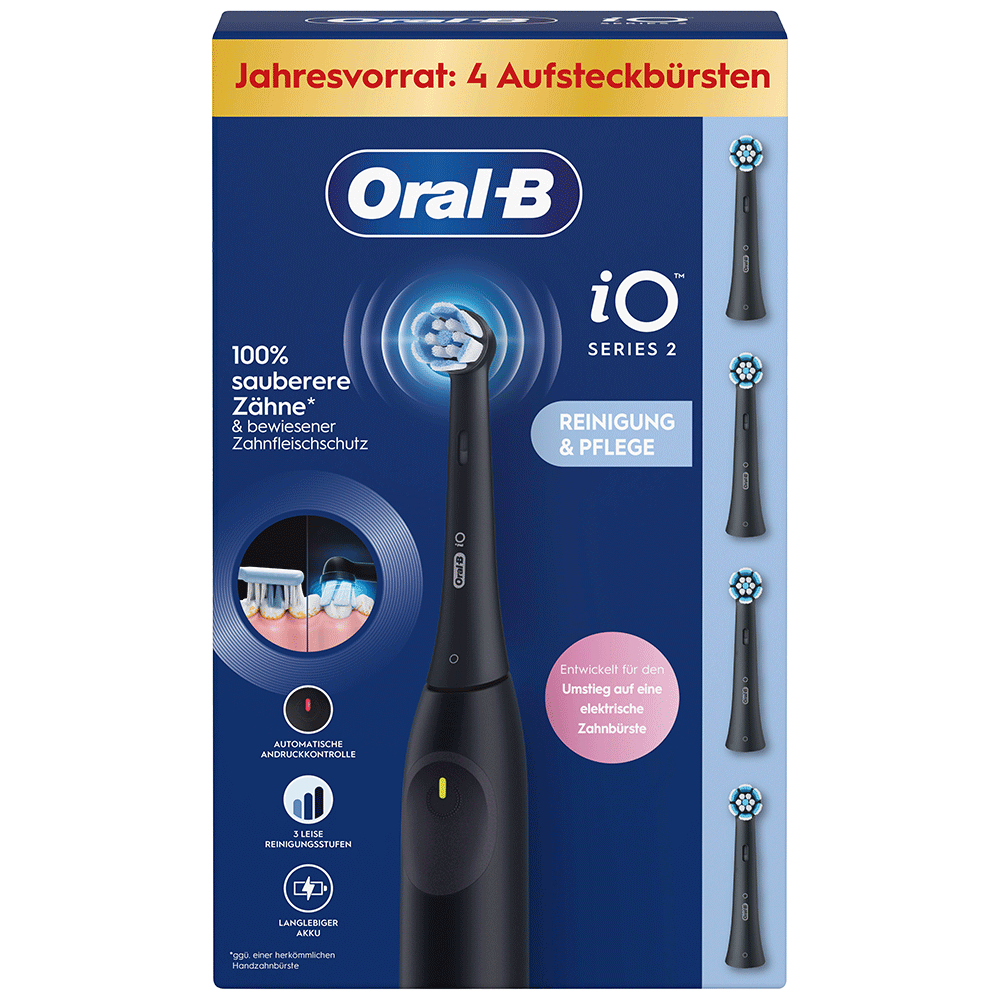 Bild: Oral-B Oral-B iO Series 2 Elektrische Zahnbürste inkl. 4 Aufsteckbürsten, Night Black