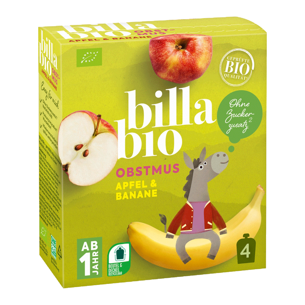 Bild: Billa Bio Quetschie Apfel Banane 4er Pack
