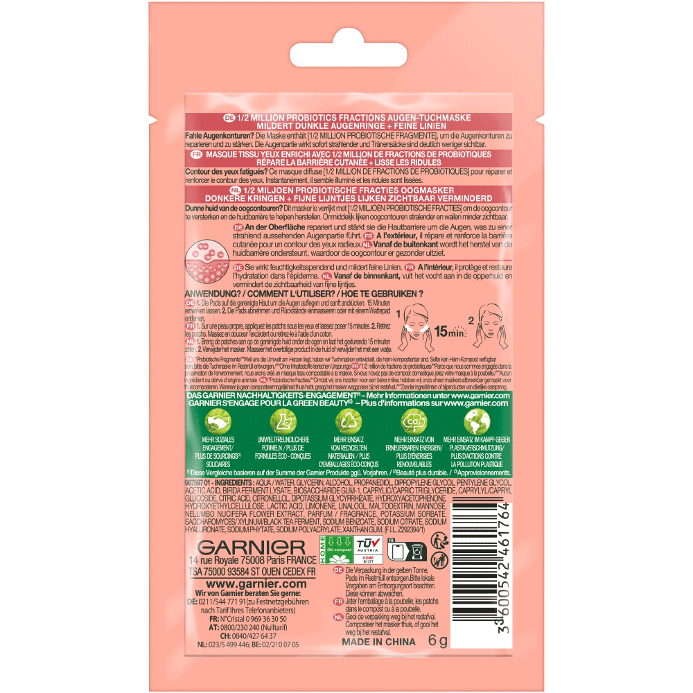 Bild: GARNIER SKIN ACTIVE Probiotik Augen-Tuchmaske
