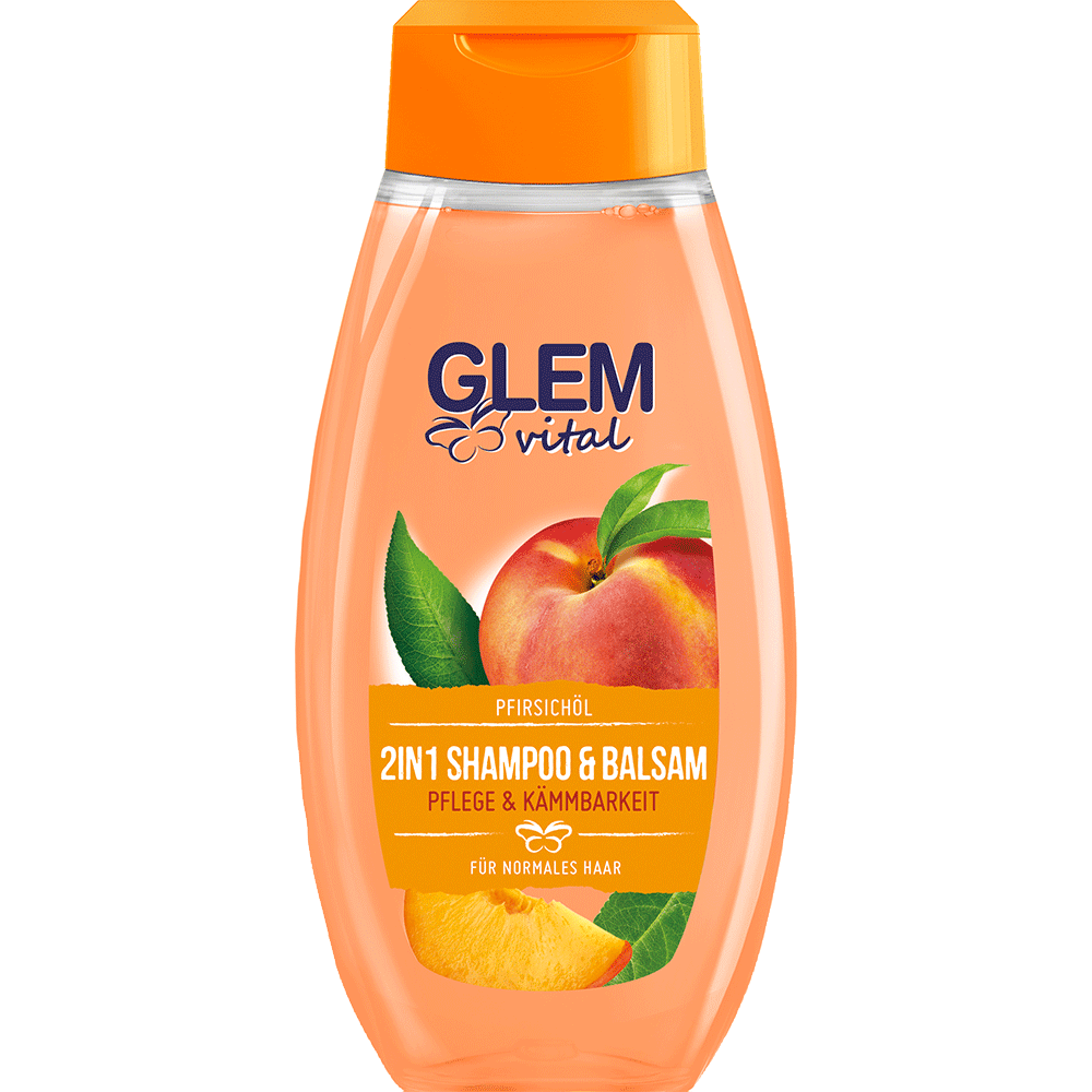 Bild: GlemVital 2in1 Shampoo und Balsam Pflege und Kämmbarkeit Pfirsichöl