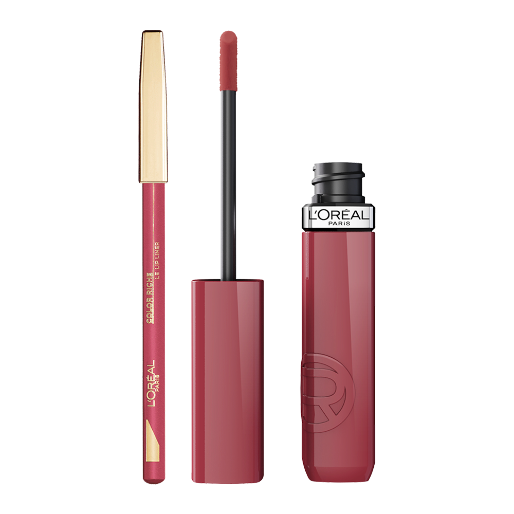 L’Oréal Paris Lippenstift-Set in Rot mit Lipliner & flüssigem Lippenstift – perfektes Lippen-Make-up mit Applikator.