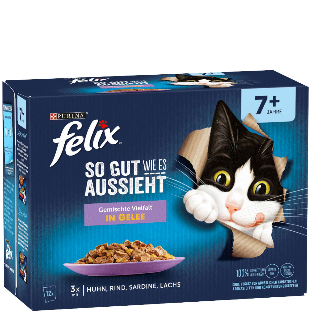 Bild: Felix Geschmischte Vielfalt in Gelee Huhn Rind Sardine Lachs