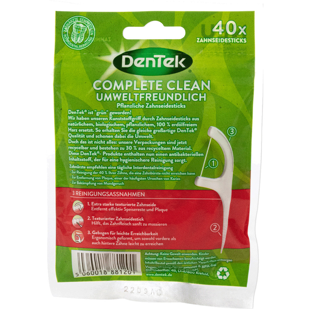 Bild: DenTek Complete Clean Zahnseidesticks Pflanzenbasiert Umweltfreunlich