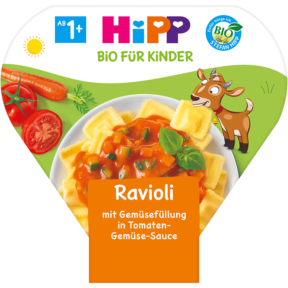 Bild: HiPP Ravioli mit Gemüsefüllung in Tomaten Gemüse Sauce