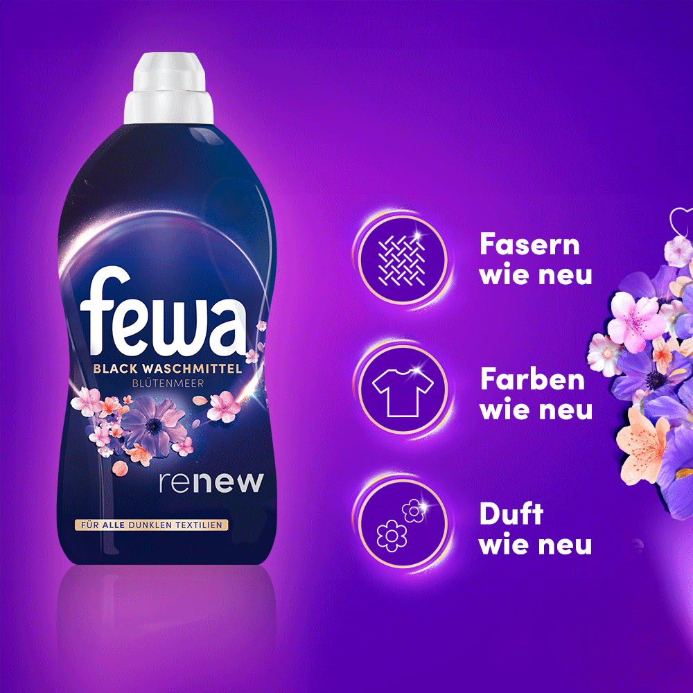 Bild: Fewa Flüssigwaschmittel Schwarz Blütenmeer
