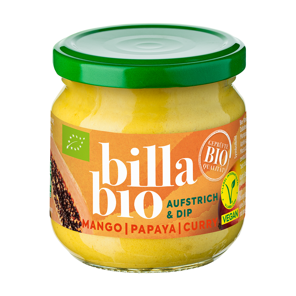 Bild: Billa Bio Aufstrich und Dip Mango, Papaya und Curry