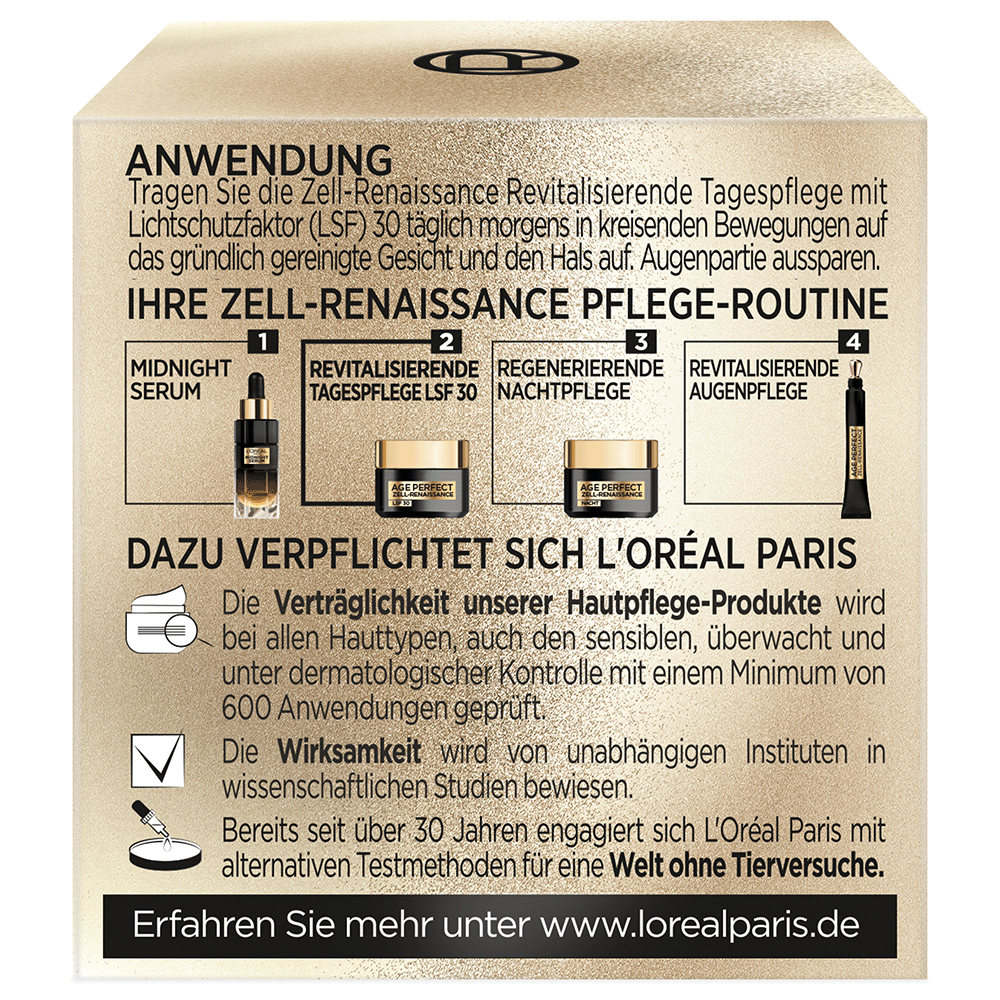 Bild: L'ORÉAL PARIS Age Perfect Zell-Renaissance Revitalisierende Pflege LSF 30