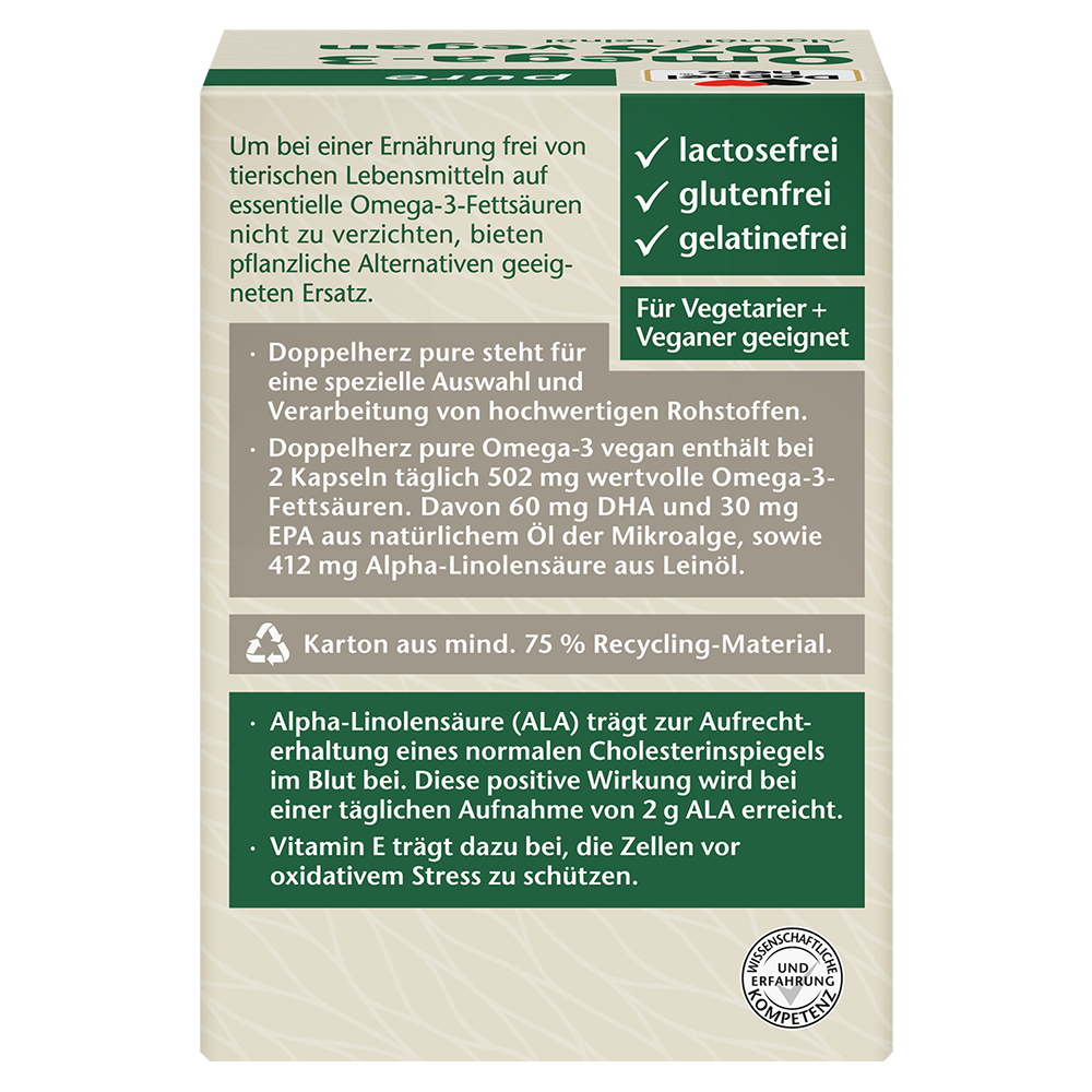 Bild: DOPPELHERZ Pure Omega 3 1075 Vegan Algenöl + Leinöl