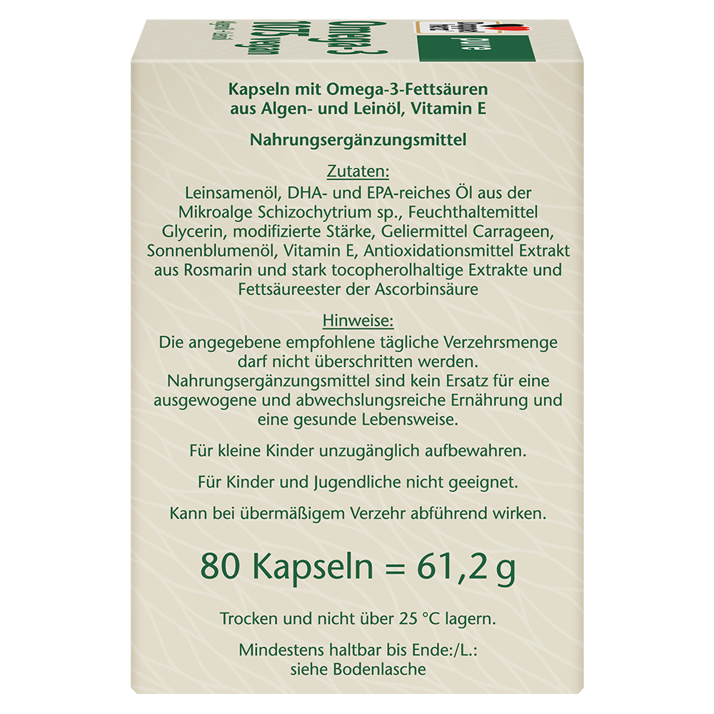 Bild: DOPPELHERZ Pure Omega 3 1075 Vegan Algenöl + Leinöl