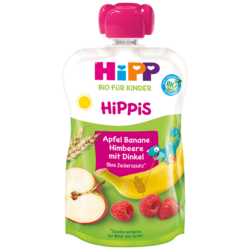 Bild: HiPP Hippis Quetschie Apfel Banane Himbeere mit Dinkel