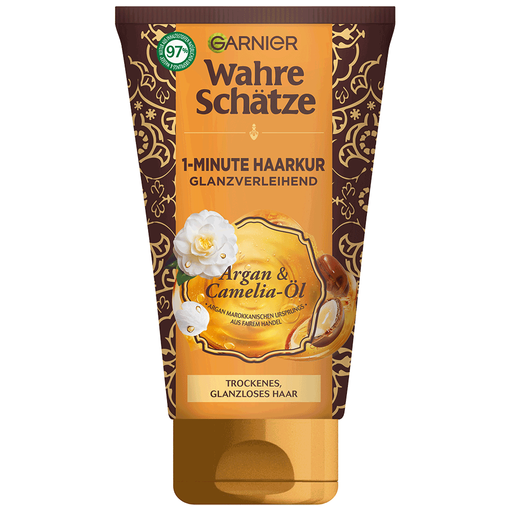 Bild: GARNIER Wahre Schätze 1-Minute Haarkur Arganöl und Cameliaöl