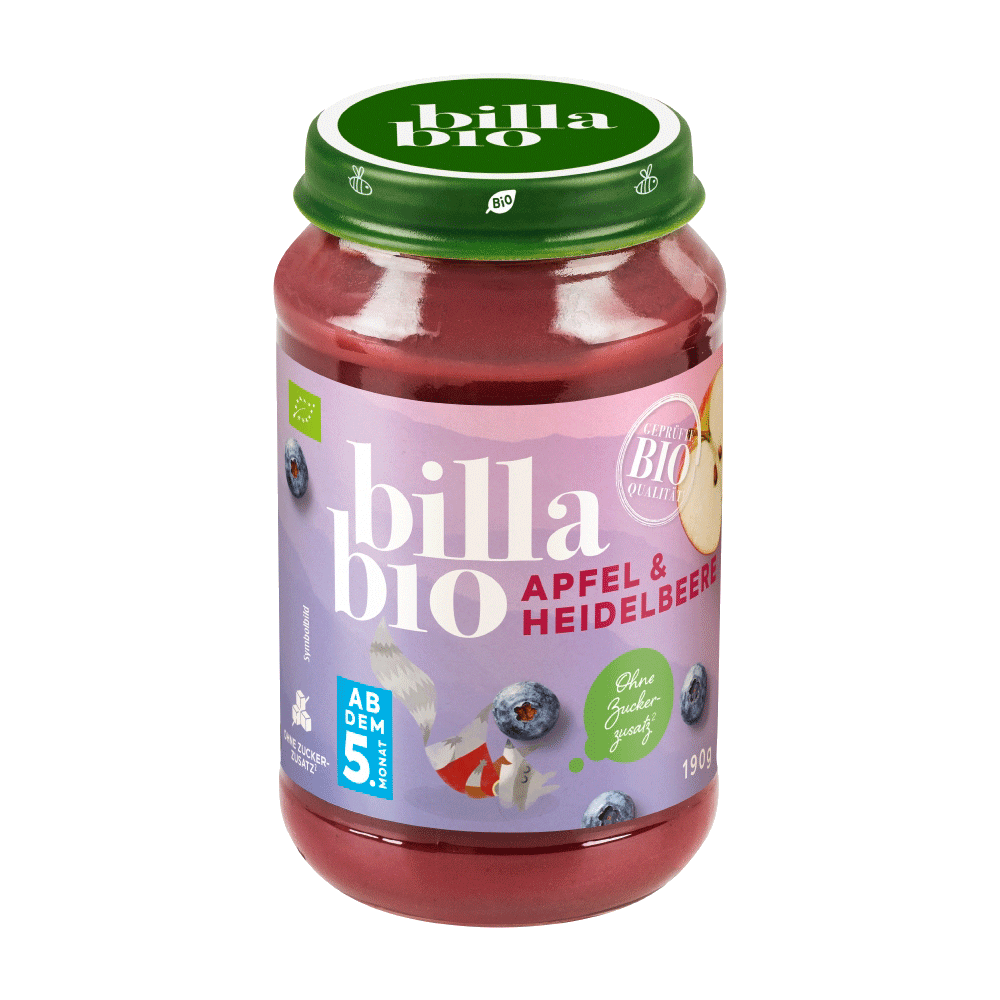 Bild: Billa Bio Gläschen Apfel & Heidelbeere