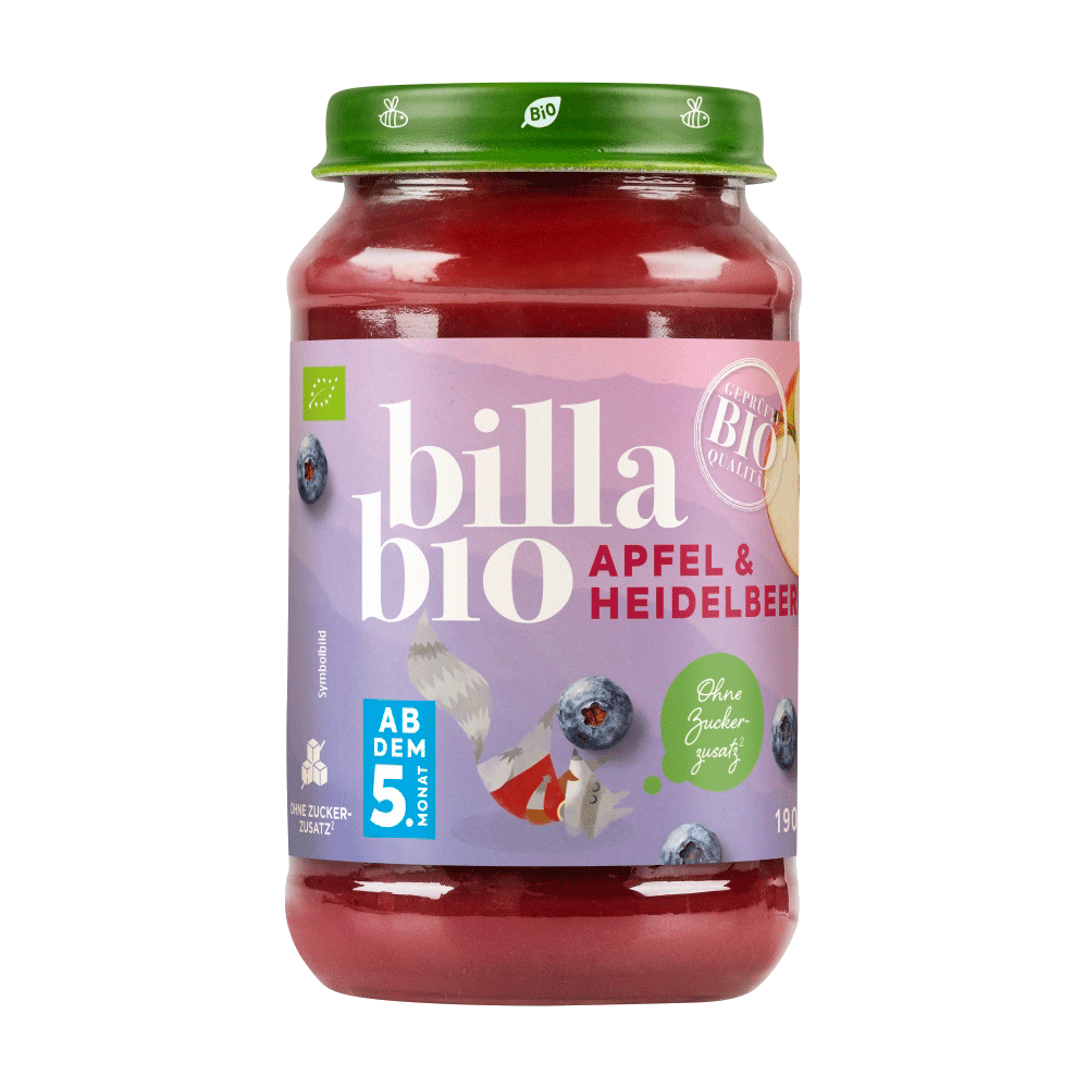 Bild: Billa Bio Gläschen Apfel & Heidelbeere