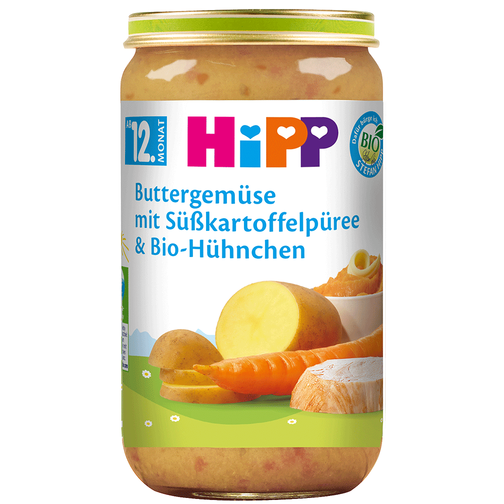 Bild: HiPP Buttergemüse mit Süßkartoffelpüree & Bio Hühnchen