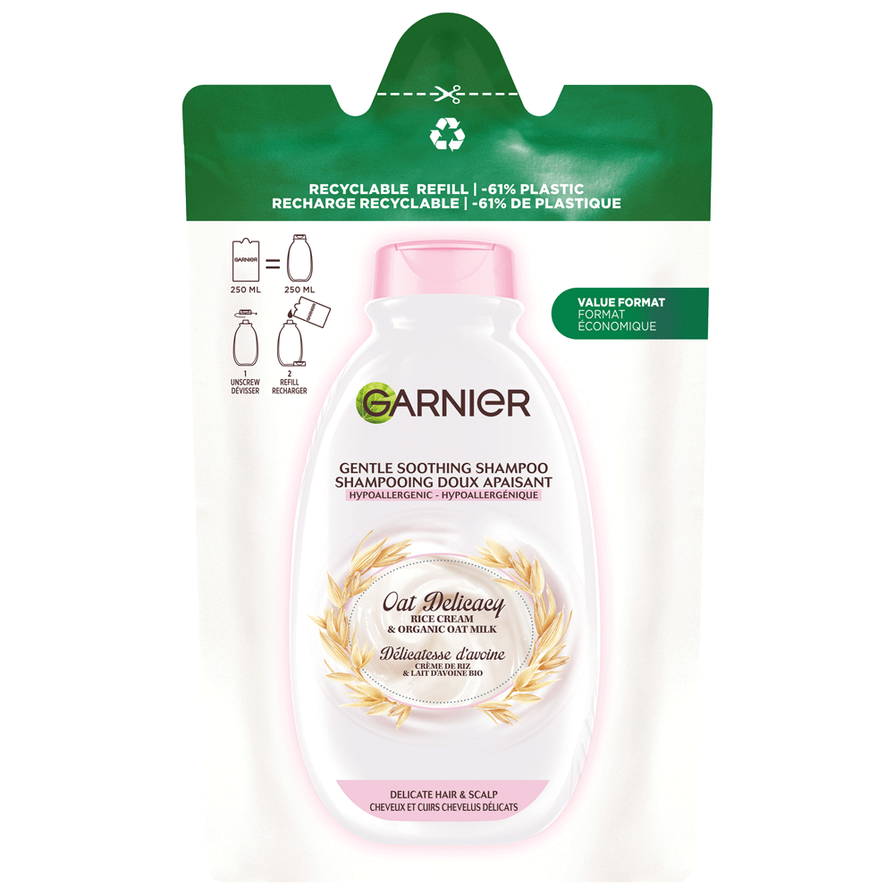 Bild: GARNIER Wahre Schätze Beruhigendes Shampoo Sanfte Hafermilch Nachfüllpack