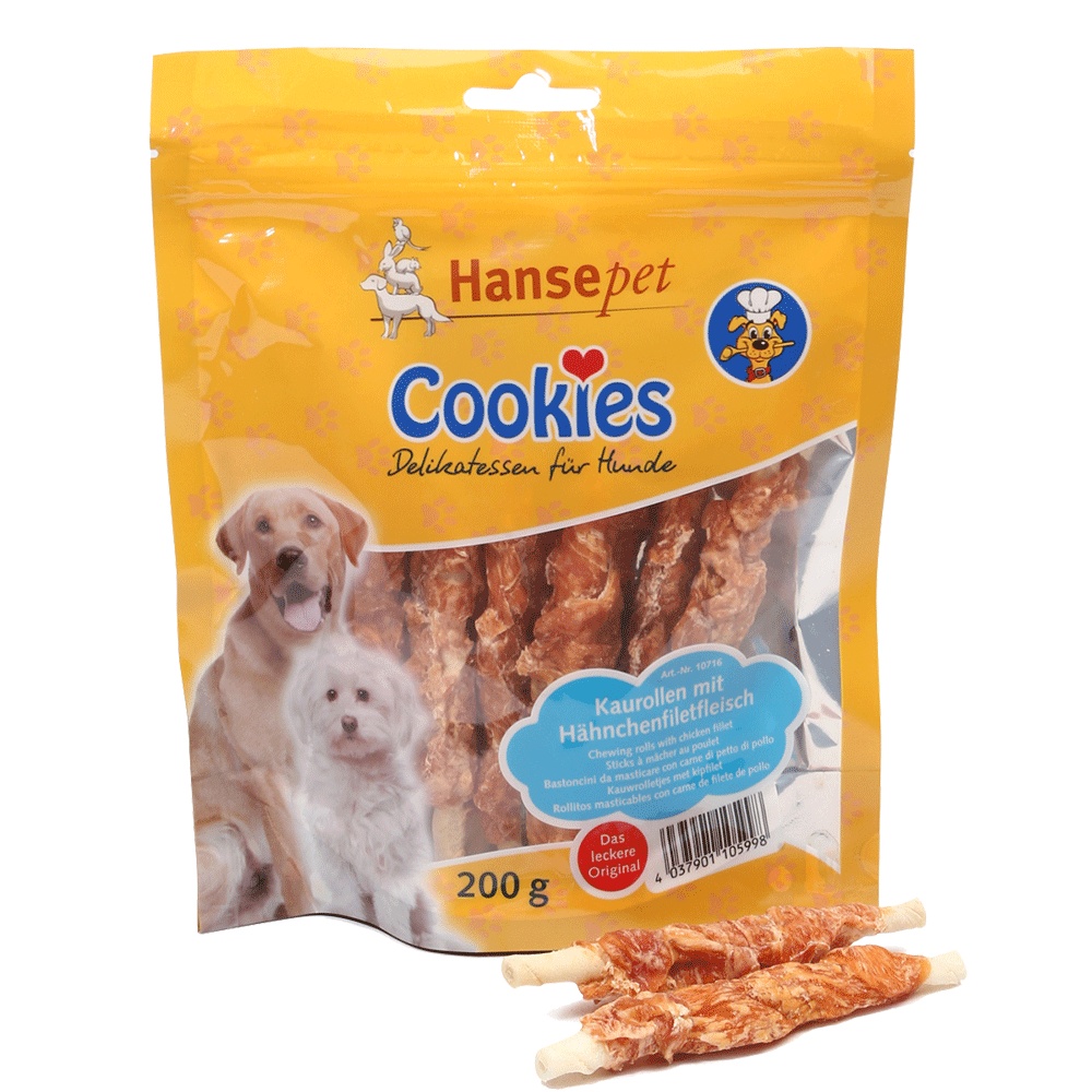 Bild: Hansepet Hundesnack Cookies Delikatess Hähnchenfillet auf Kaurolle
