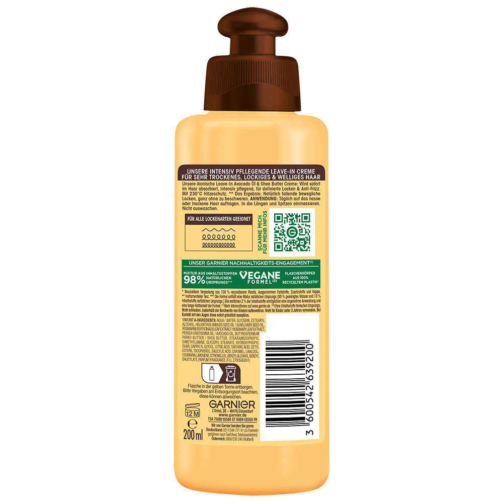 Bild: GARNIER Wahre Schätze Intensiv Pflegende Leave-In Creme Pures Avocado-Öl & Shea Butter 