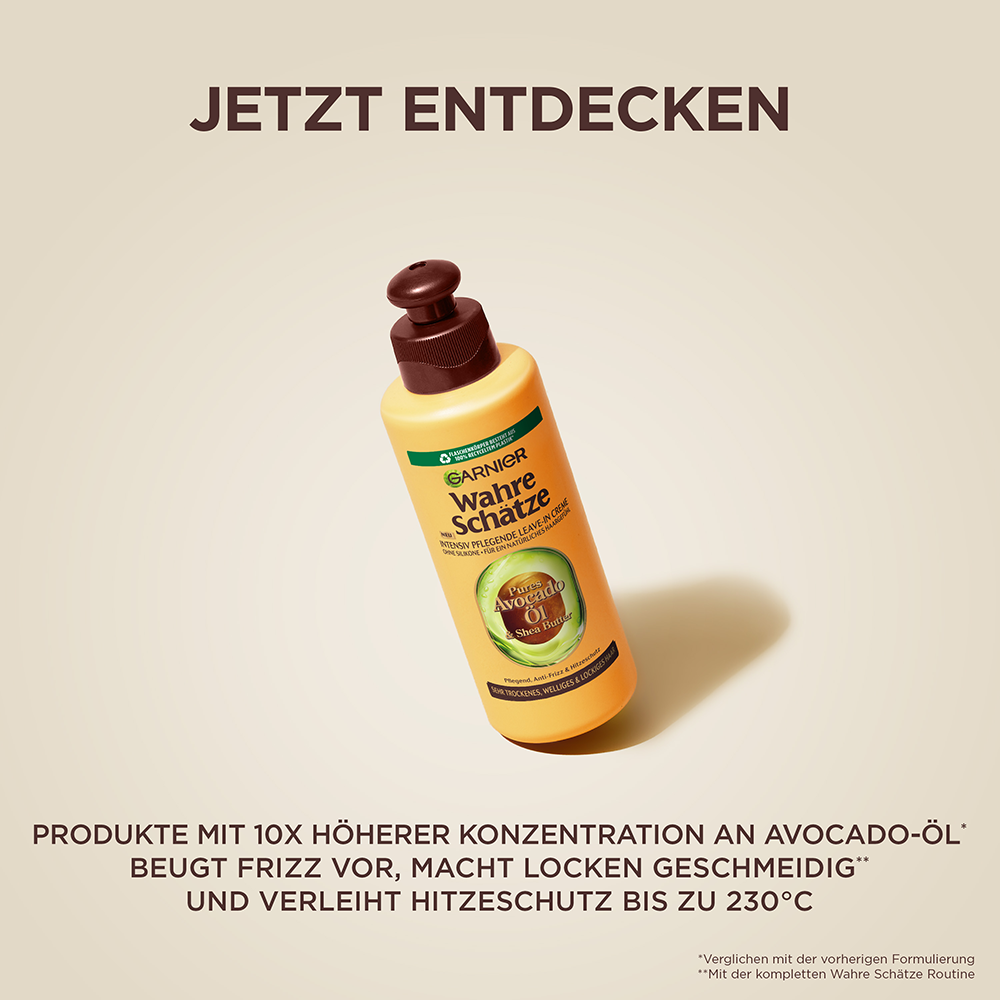 Bild: GARNIER Wahre Schätze Intensiv Pflegende Leave-In Creme Pures Avocado-Öl & Shea Butter 