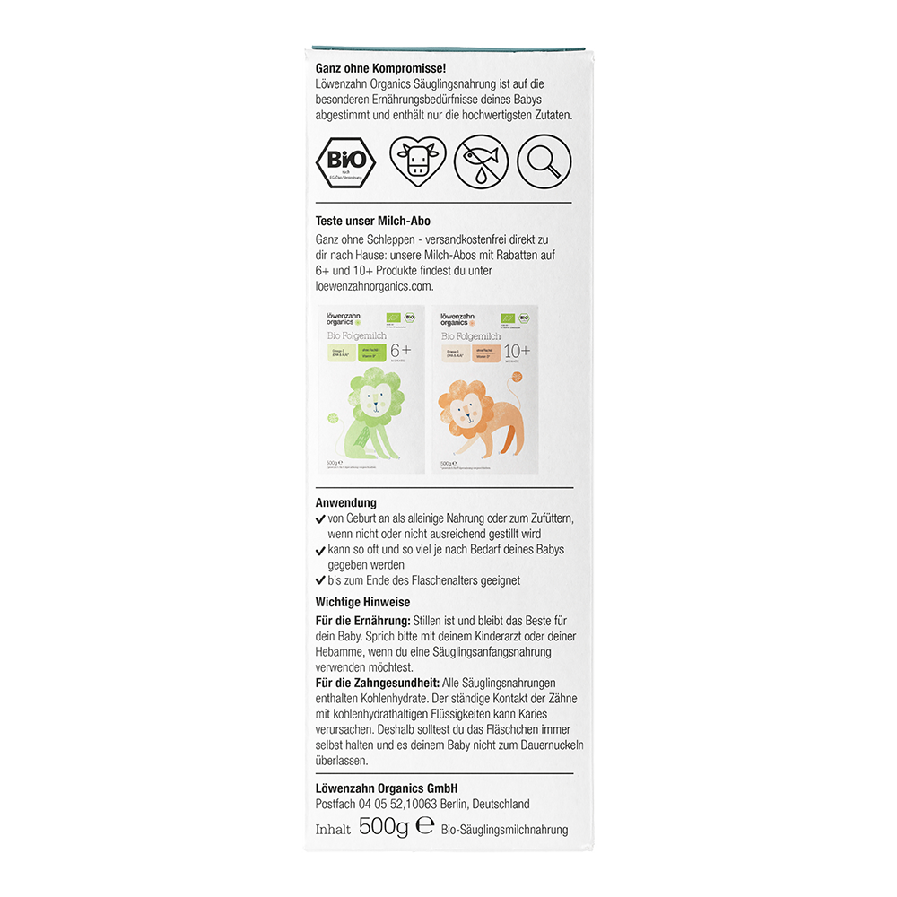 Bild: Löwenzahn organics Bio Pre Anfangsmilch 