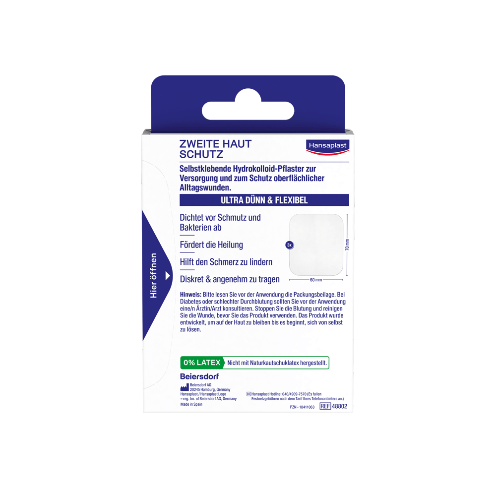Bild: Hansaplast Zweite Haut Schutz Gross 3 Strips, 6 x 7cm 