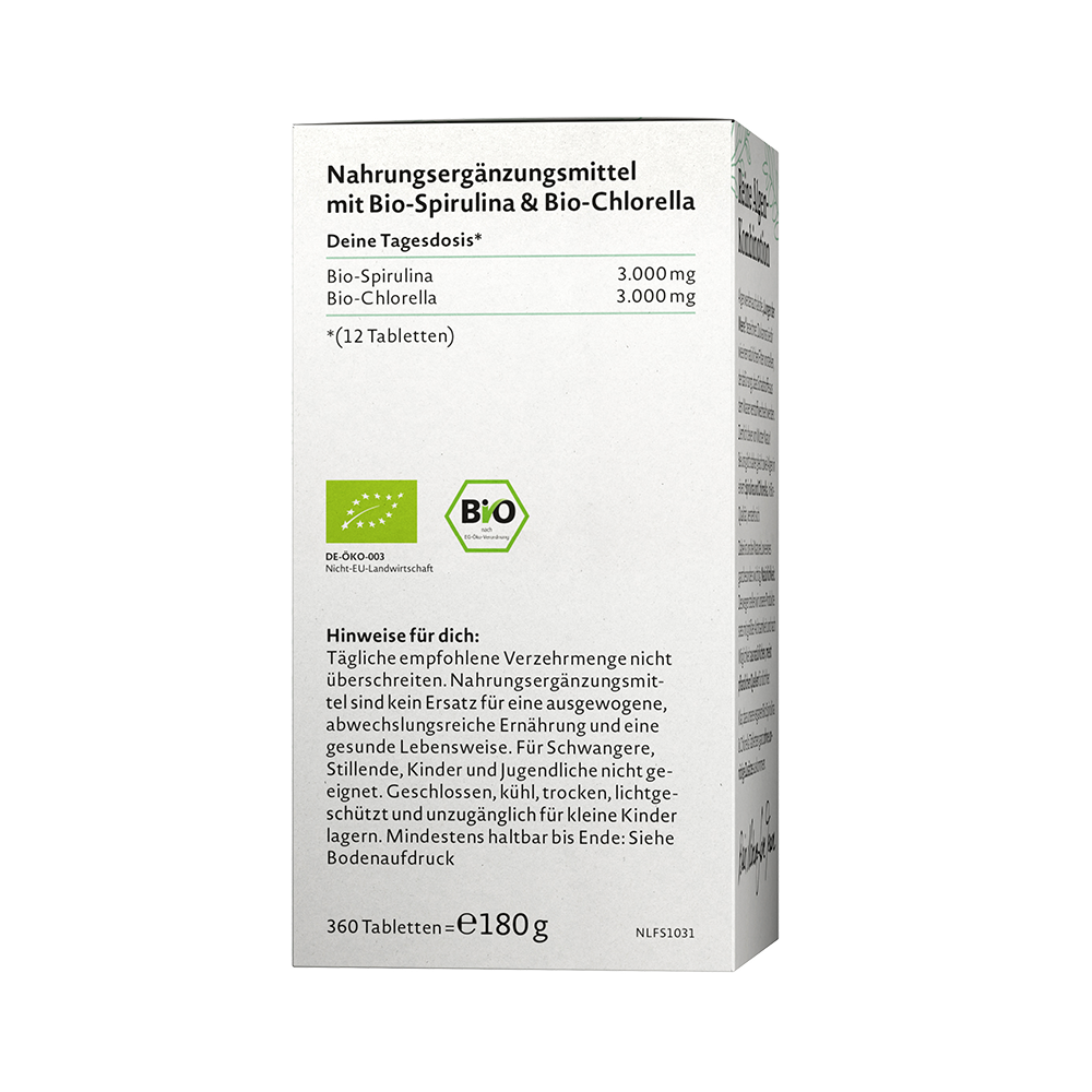 Bild: NATURE LOVE Bio Spirulina & Chlorella 