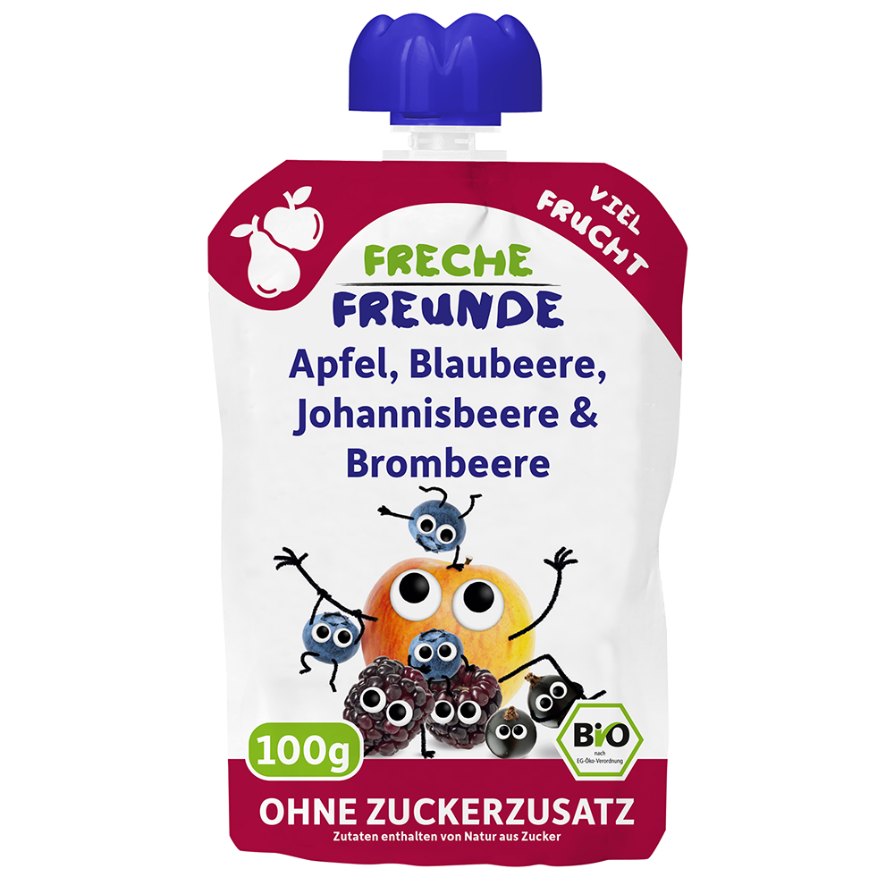 Bild: Freche Freunde Quetschie Apfel, Blaubeere, Johannisbeere und Brombeere 