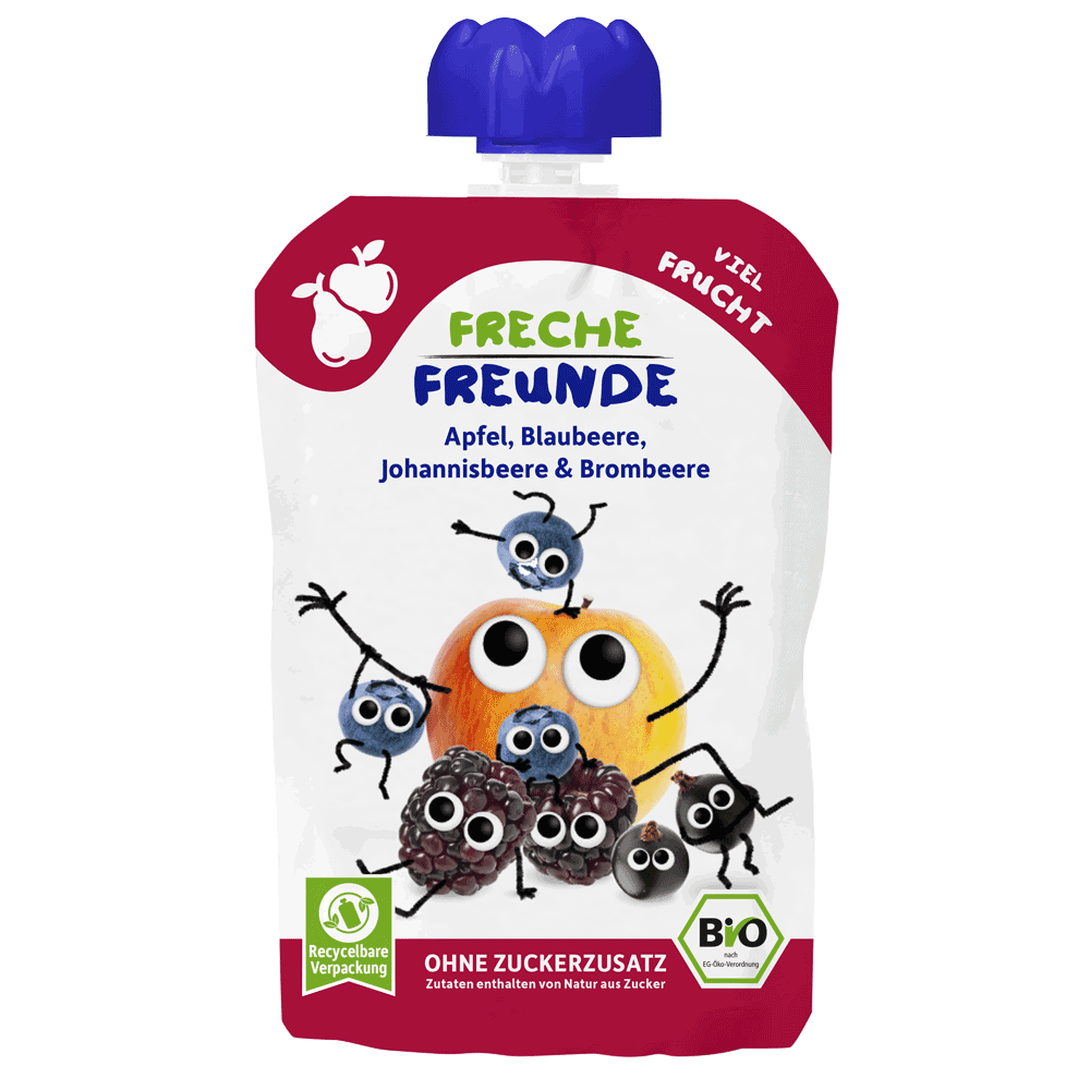 Bild: Freche Freunde Quetschie Apfel, Blaubeere, Johannisbeere und Brombeere 