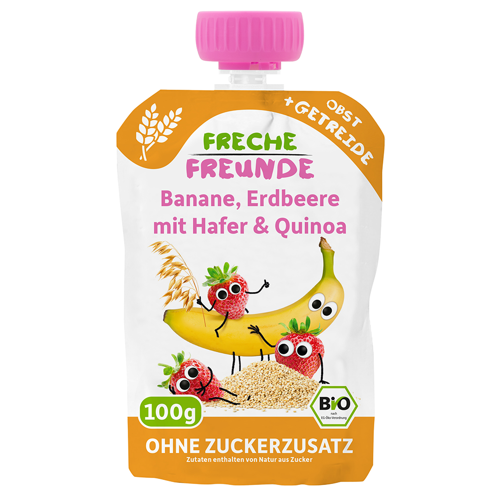Bild: Freche Freunde Quetschie Banane, Erdbeere mit Hafer und Quinoa 