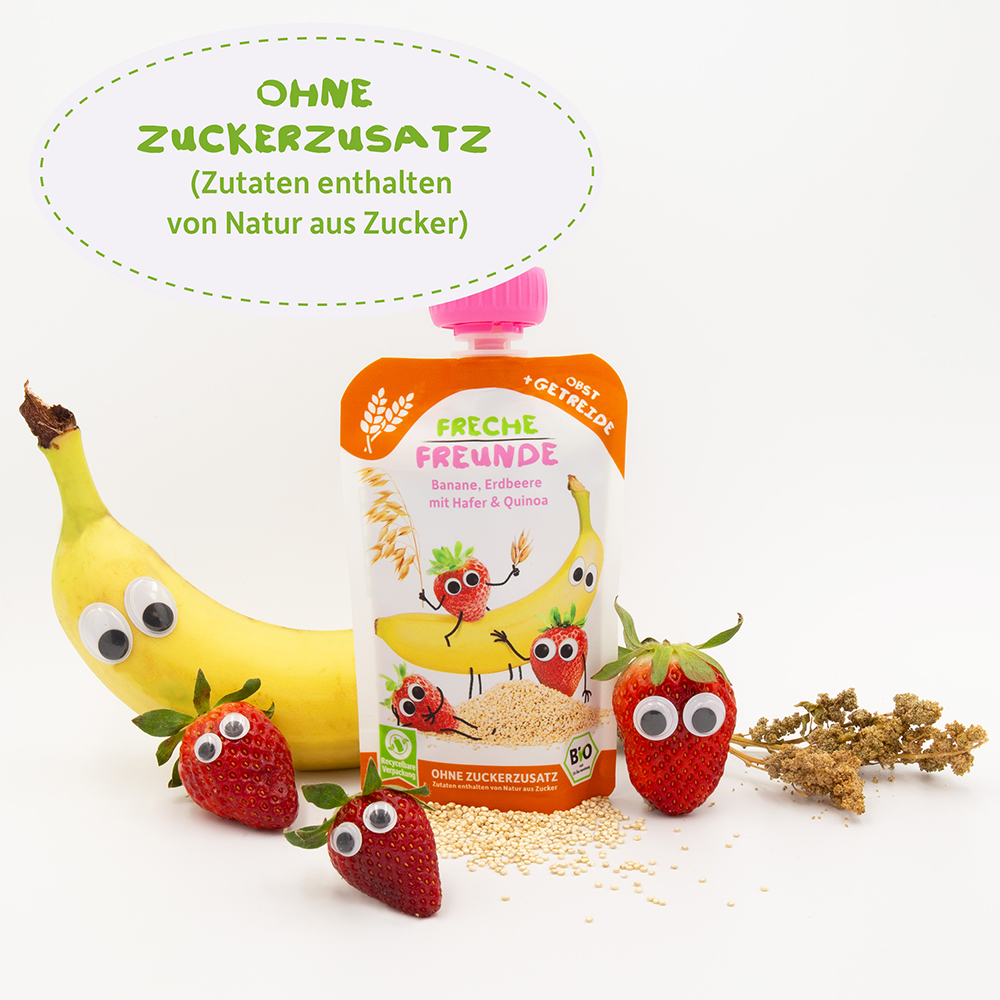 Bild: Freche Freunde Quetschie Banane, Erdbeere mit Hafer und Quinoa 