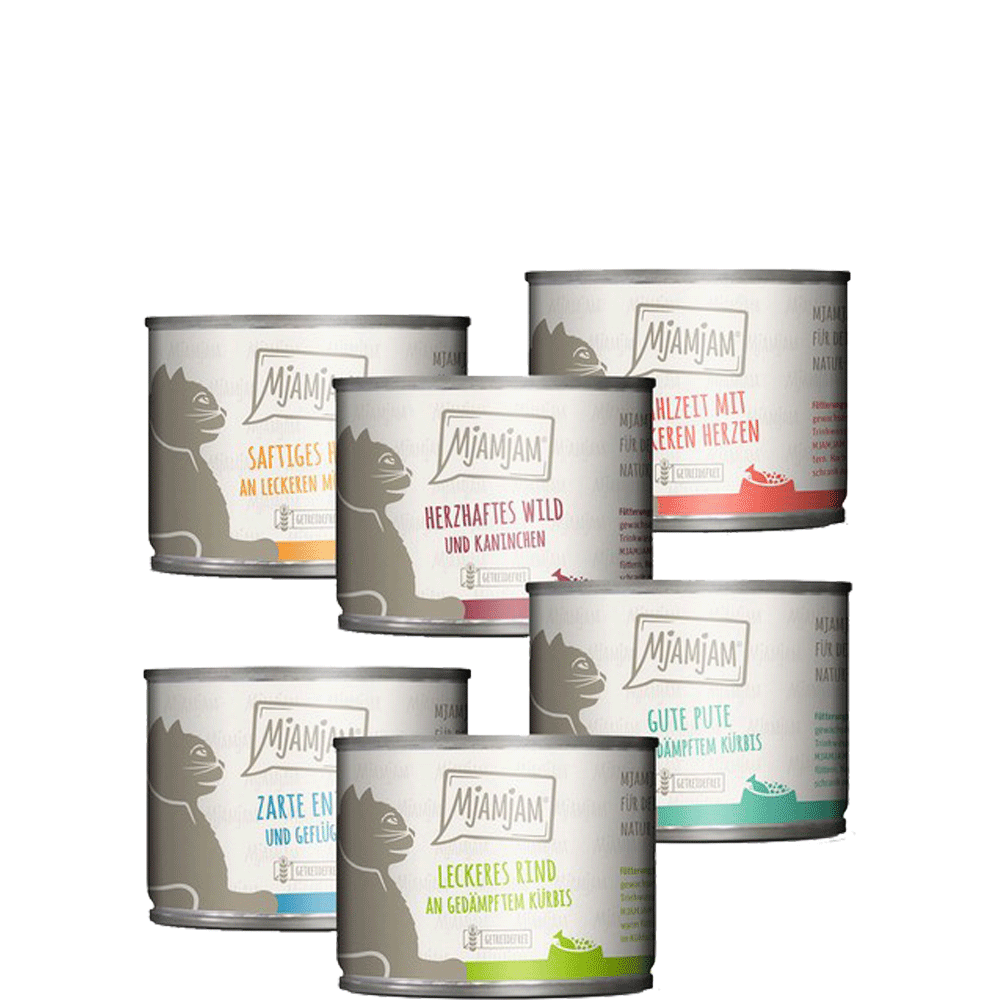 Bild: Mjamjam Mixpaket 3 Wild Kaninchen Pute Ente Geflügel Herz Huhn Rind