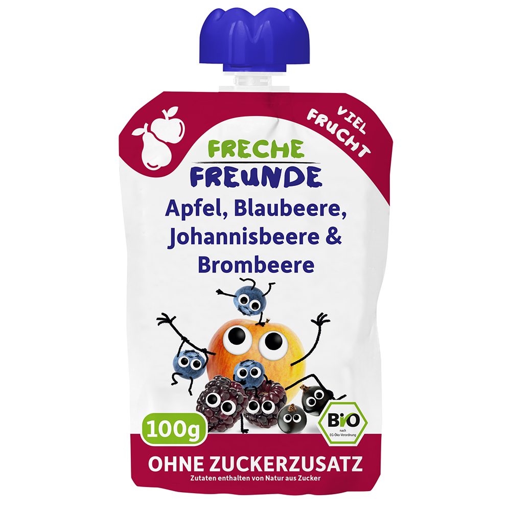 Bild: Freche Freunde Quetschie Apfel, Blaubeere, Johannisbeere und Brombeere