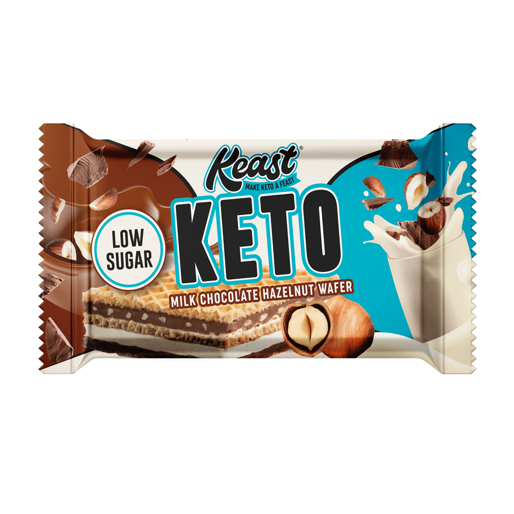 Bild: KETO Keast Milch, Schokolade, Haselnuss Waffel