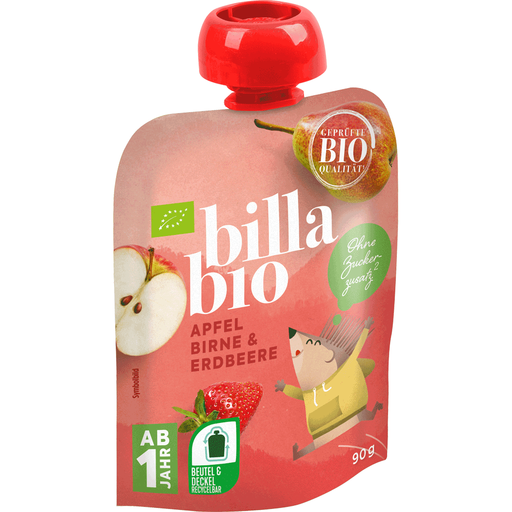 Bild: Billa Bio Quetschie Apfel Birne Erdbeere