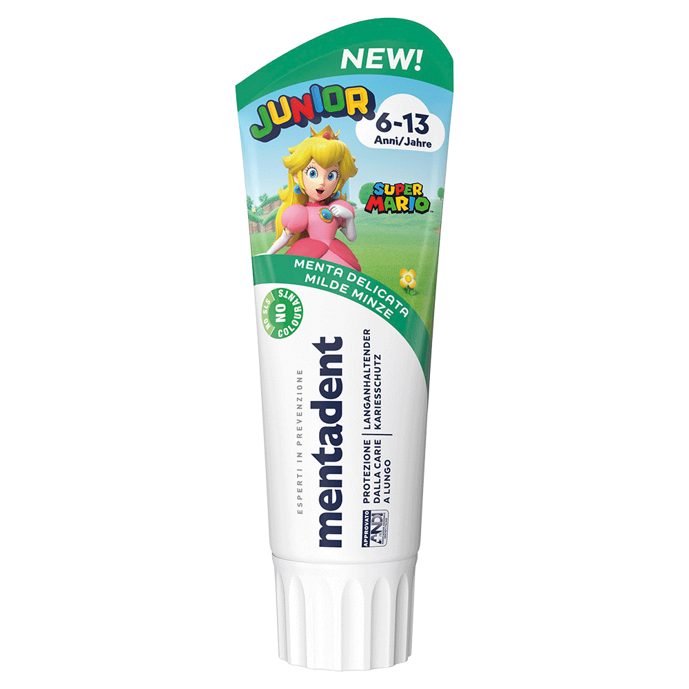 Bild: mentadent Kinderzahncreme 6-13 Jahre Super Mario